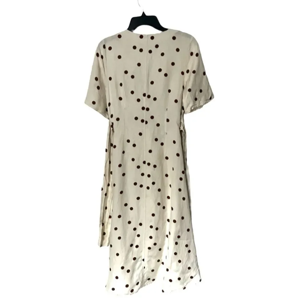 Moon River linen blend polka dot midi wrap dress SIZE MEDIUM